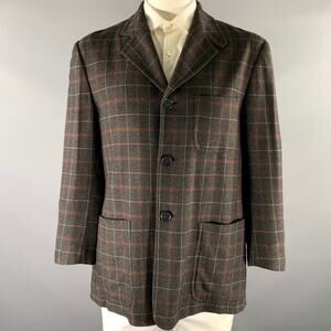 KITON Size 40 Grey Brown Plaid Cashmere Notch Lapel Sport Coat